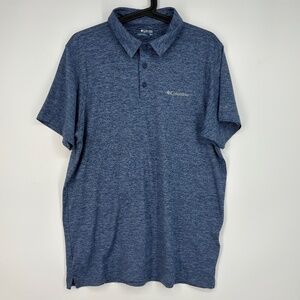 Columbia Mens Medium Polo Shirt Blue Heather Three Button Short Sleeve Omni Wick